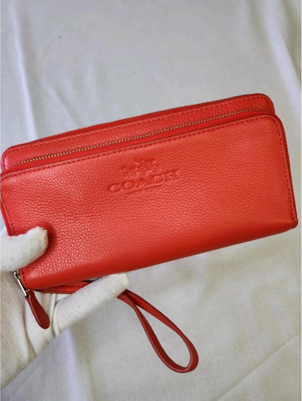 Coach Red Wristlet Wallet with Zipper, Logo, Strap and Credit Card Slots - Picture 5 of 5